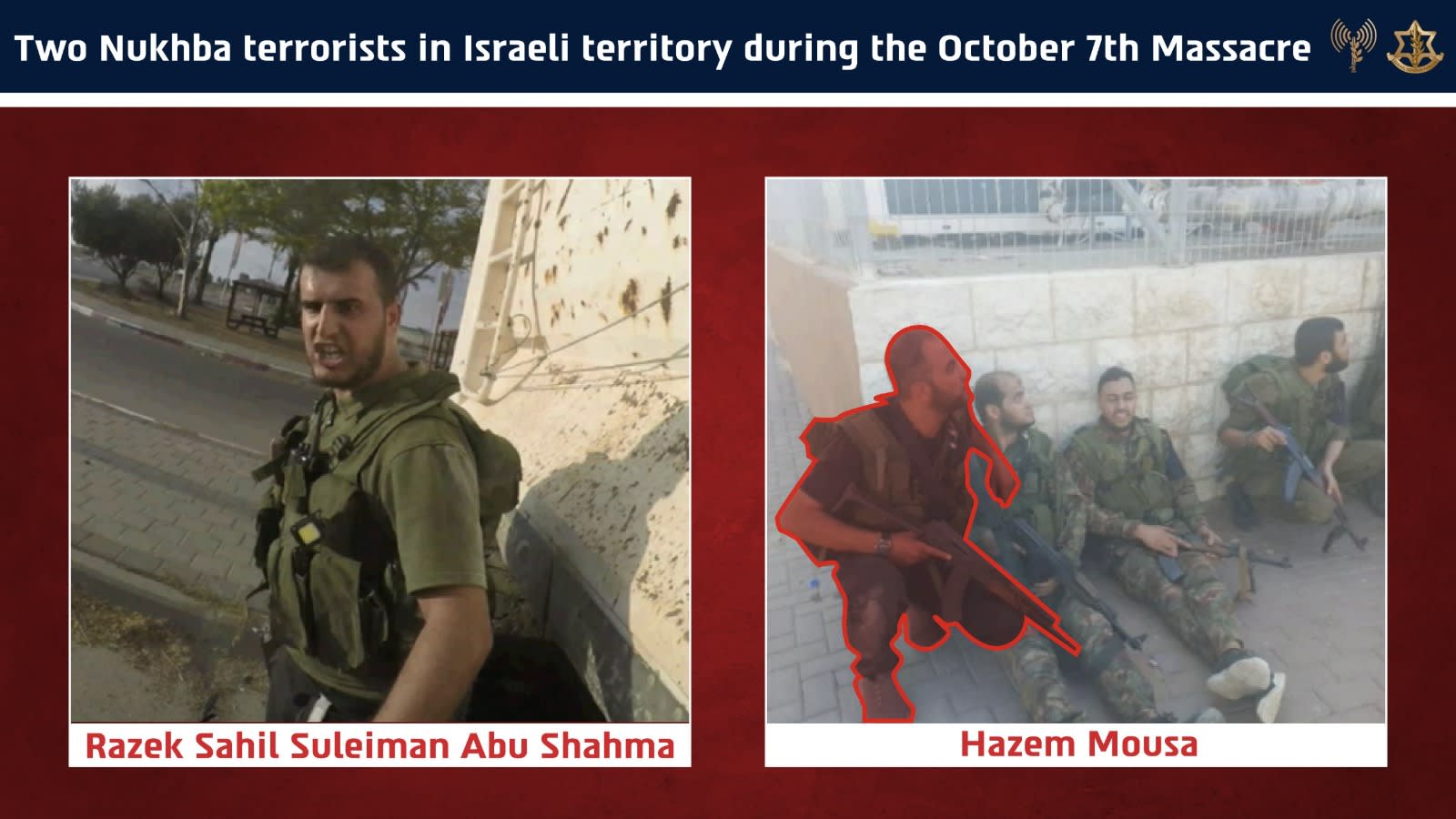 Hamas terrorists Razek Sahil Suleiman Abu Shahma and Hazem Mousa on October 7.