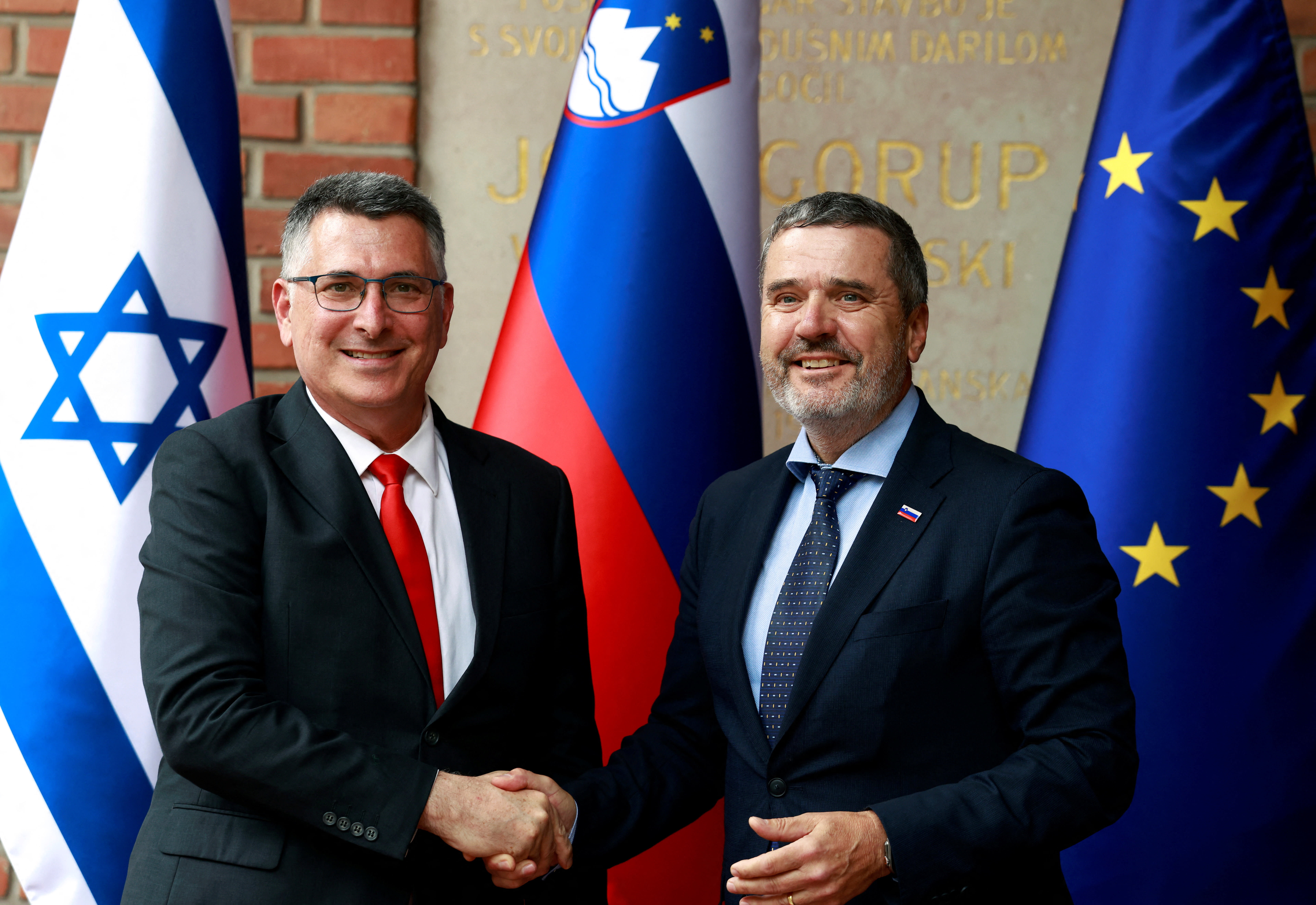 Israeli Foreign Minister Gideon Saar meets his Slovenian counterpart Tone Kajzer in Ljubljana, in Ljubljana, Slovenia September 9, 2026.