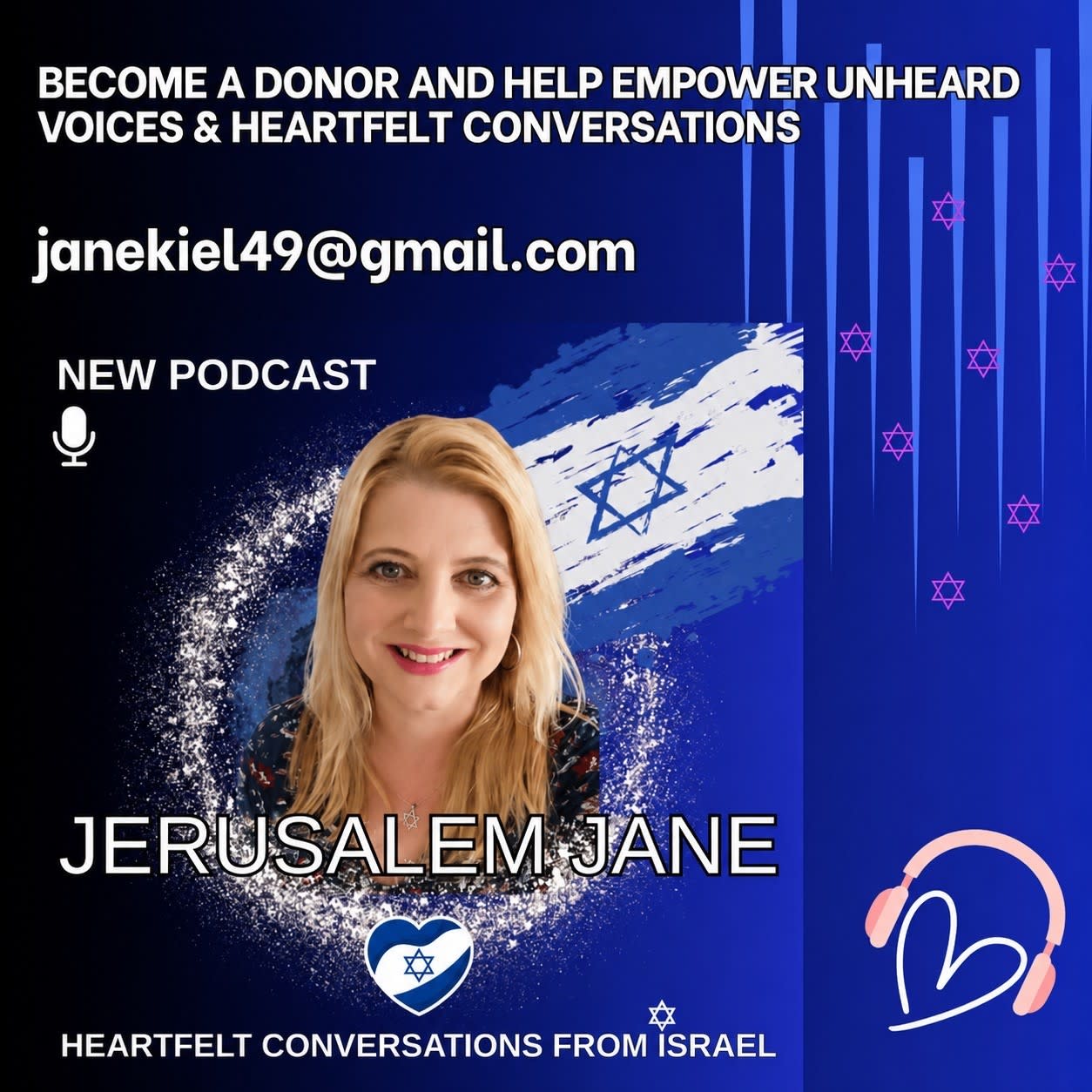 A flyer for Jerusalem Jane's podcast.