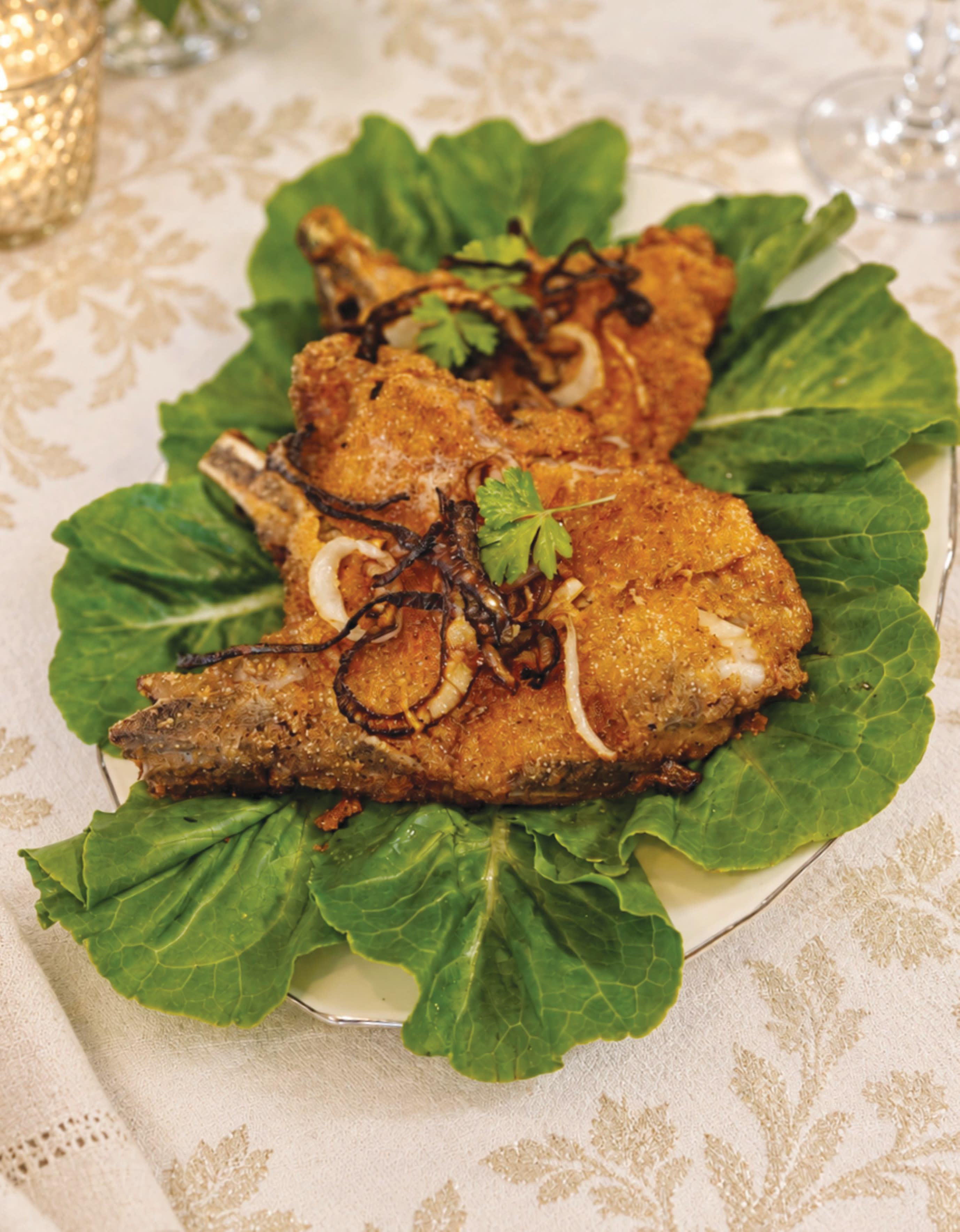 Breaded veal chops.