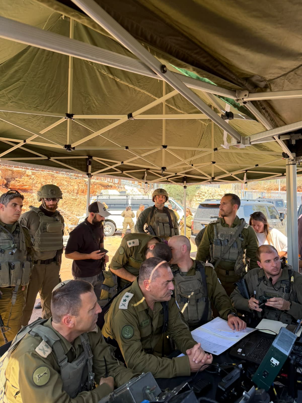 IDF Chief of Staff Lt.-Gen. Eyal Zamir, Central Command chief Maj.-Gen. Avi Bluth, Judea and Samaria Division Chief Brig.-Gen. Kobi Heller, and other senior officers hold a situational assessment following a suspected terror shooting near Neveh Tzuf, West Bank, September 20, 2026. (credit: IDF SPOKESPERSON'S UNIT)