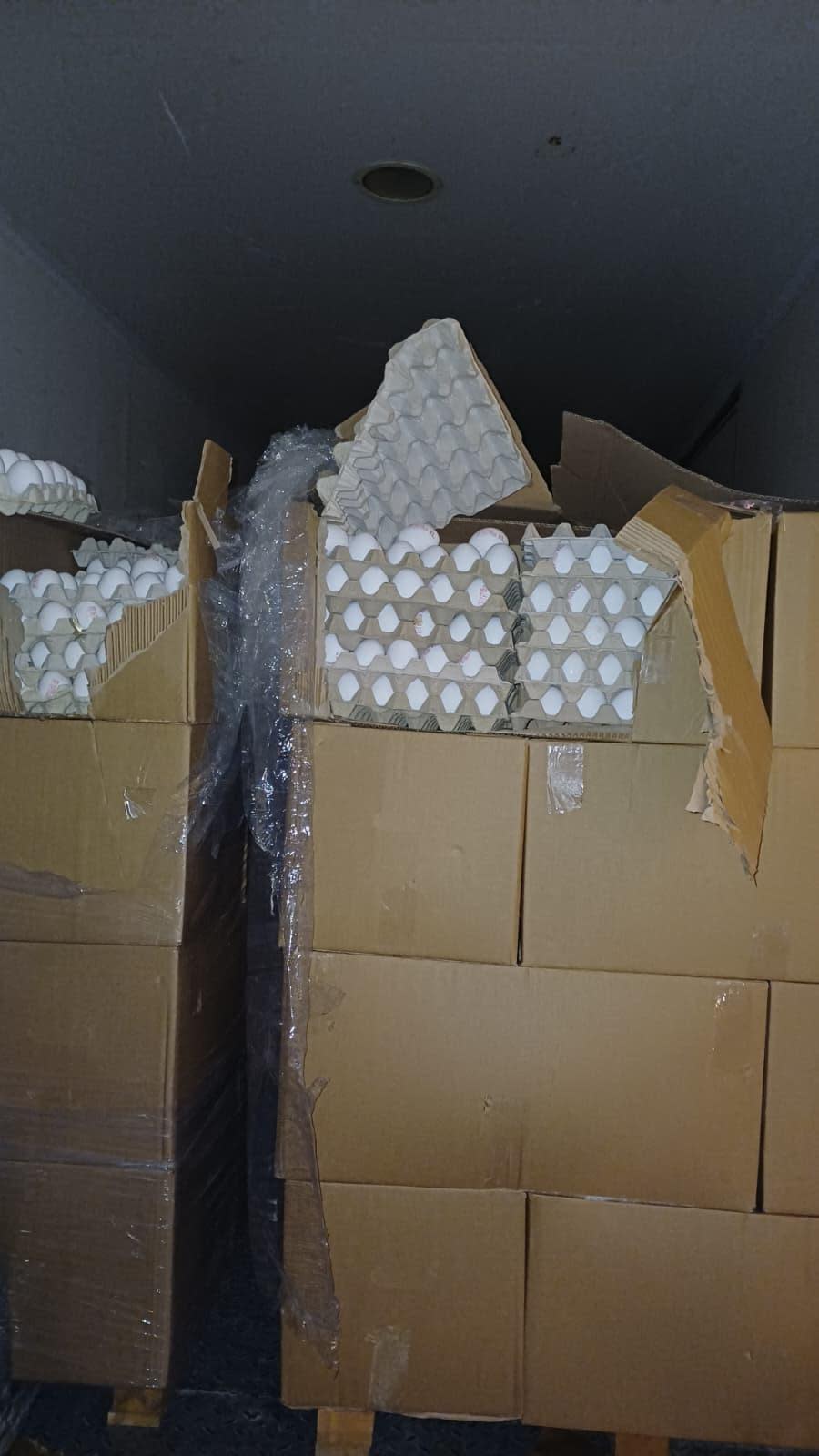Eggs found to bear fraudulent stamps on them being smuggled into Israel from the Palestinian Authority's territory, September 24, 2026.