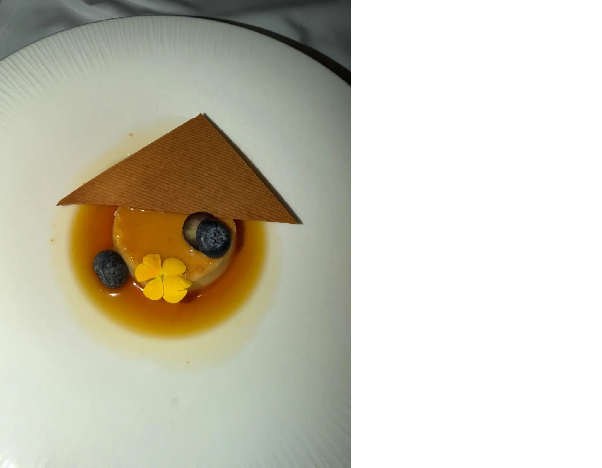 The vanilla flavors were strong and pronounced. The flan dessert in the George & John restaurant.