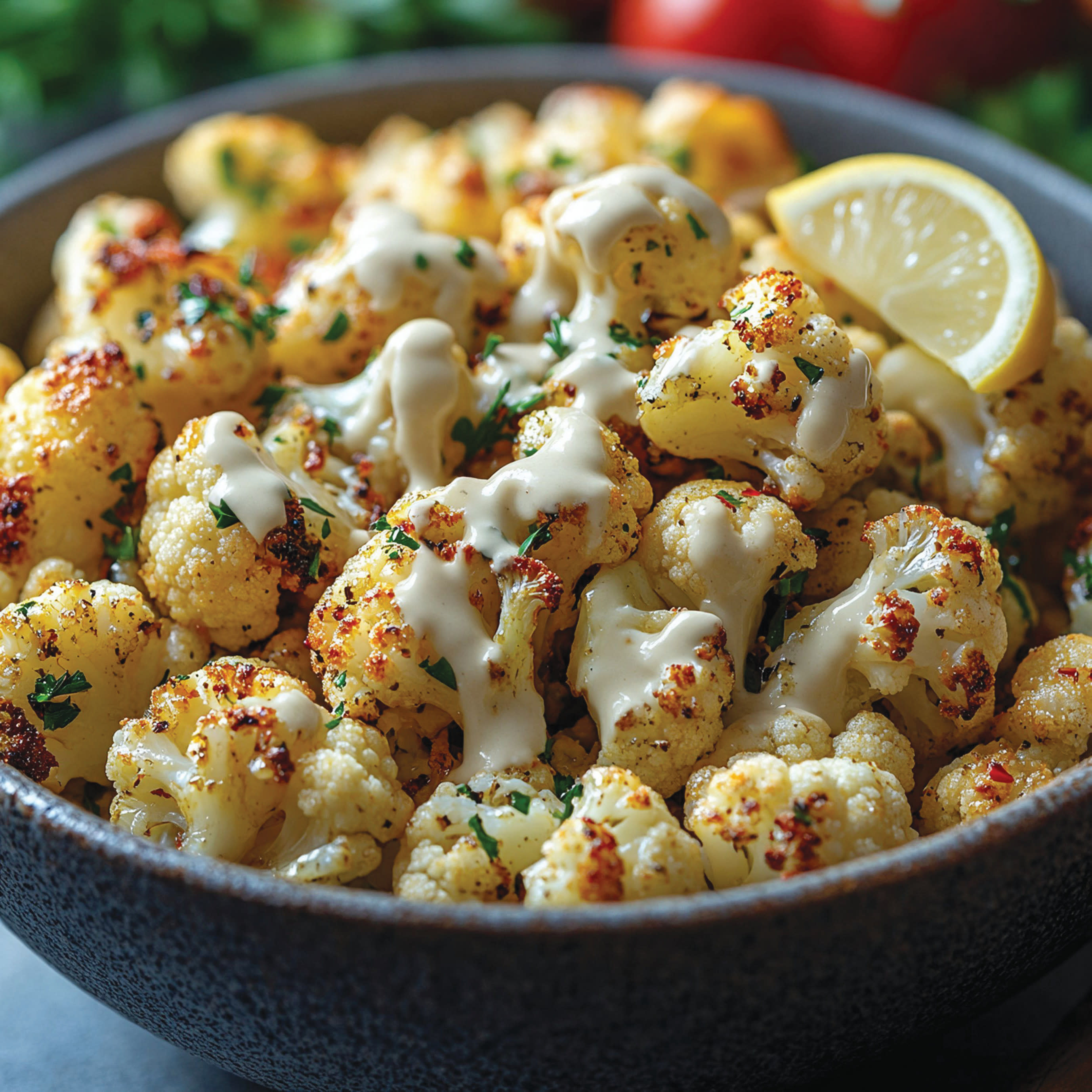 Roasted cauliflower with tehina.