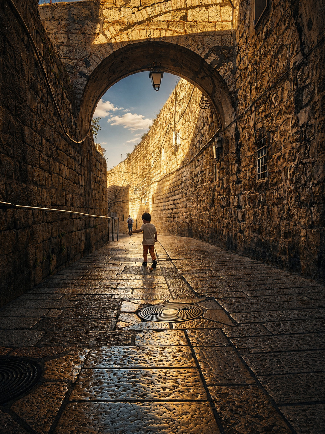 Tuttle-Singer's young son, seen walking home in the Old City of Jerusalem.