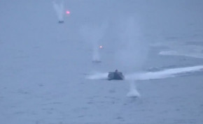  A still image from video, released by Russia's Defence Ministry, shows what it said to be the Ukrainian uncrewed speedboat attacking the Russian warship Ivan Khurs in the Black Sea near the Bosphorus strait, in this image taken from handout footage released May 24, 2023. 