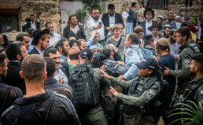  Jewish activists clash with police during a protest against a conference of Christians outside the Davidson Center in Jerusalem Old City, on May 28, 2023. 