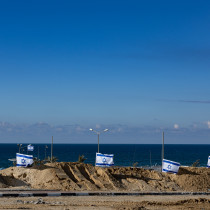  Israeli flags at the beach in the northern Gaza Strip, during an Israeli military operation in the Gaza Strip, November 16, 2023. 