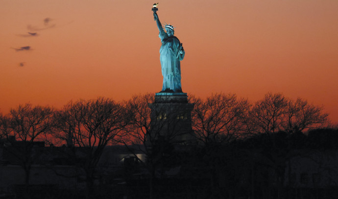 Left: the original Statue of Liberty in New York City. Right: the