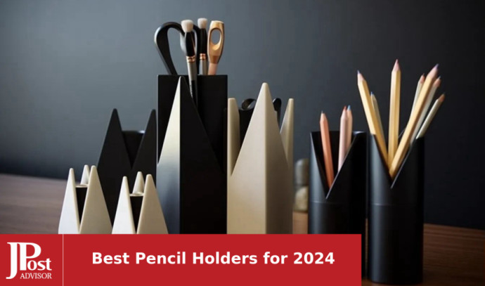 EDENMS Desk Pencil Pen Holder, 3 Slots, 360-Degree Spinning Organizers, White