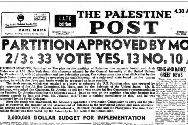 This Week in History: The UN Partition Plan announced (credit: ARCHIVE)