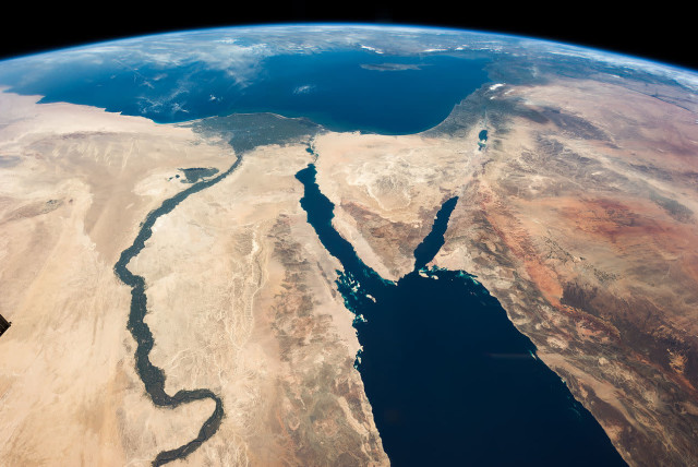 Satellite view of Israel and the Middle East (credit: COURTESY NASA/PUBLIC DOMAIN)
