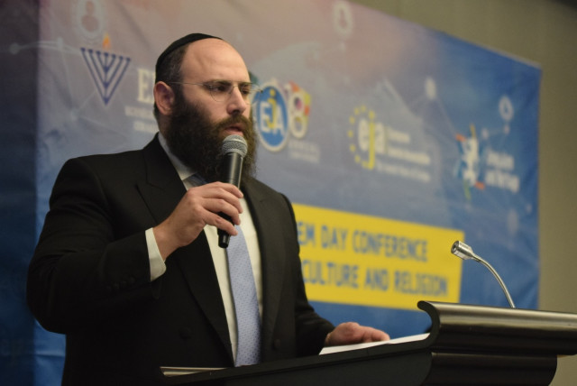 Founder and Chairman of the European Jewish Association Rabbi Menachem Margolin speaking at the opening of the EJA’s annual conference in Brussels on Tuesday (credit: YONI RYKNER)
