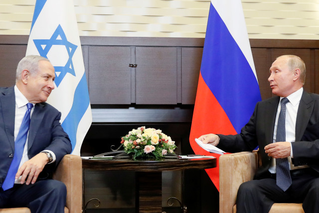 Russian President Vladimir Putin attends a meeting with Israeli Prime Minister Benjamin Netanyahu at the Bocharov Ruchei state residence in Sochi, Russia September 12, 2019.  (credit: REUTERS/SHAMIL ZHUMATOV)