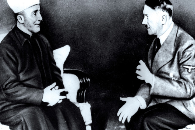 Haj Amin al-Husseini, the grand mufti of Jerusalem, meeting with Adolf Hitler in 1941 (credit: JERUSALEM POST ARCHIVE)
