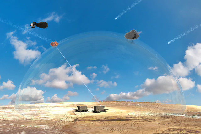 Artistic depiction of how innovative laser defense system would function on the battle field  (credit: Courtesy)