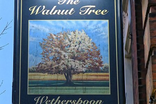 The pub sign of The Walnut Tree, a Wetherspoon pub on High Road in Leytonstone, London, England. (credit: Wikimedia Commons)
