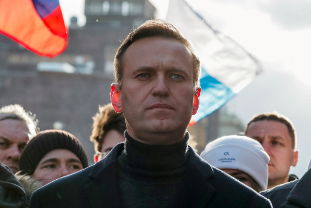 Russian opposition politician Alexei Navalny takes part in a rally in Moscow, Russia, February 29, 2020.  (credit: REUTERS/SHAMIL ZHUMATOV/FILE PHOTO)