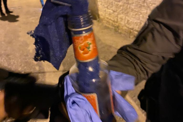 A Molotov cocktail from the brawl between two rival families in Ramle, in which 69 locals were arrested by Israel Police, April 16, 2021.  (credit: ISRAEL POLICE)