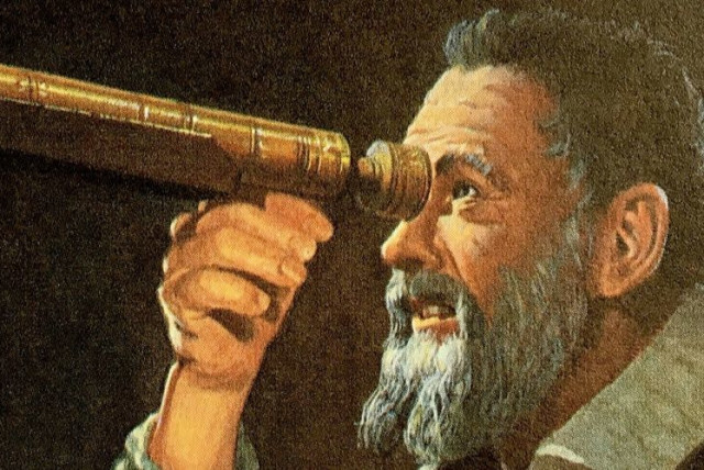 Illustative photo of Galileo Galilei refracting through a telescope.  (credit: THE GALILEO PROJECT)