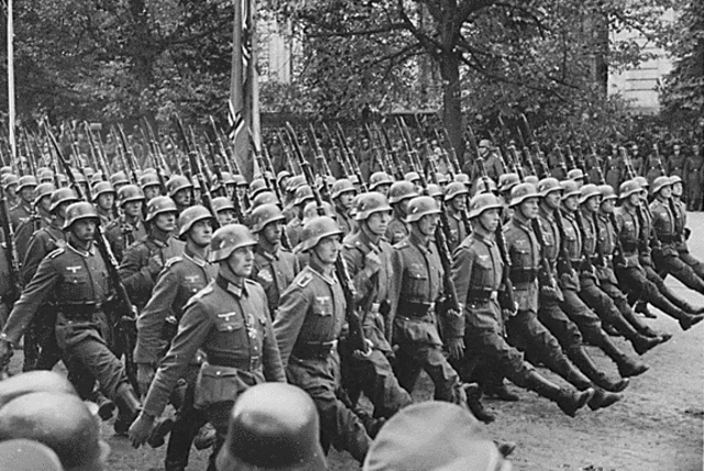  German soldiers are seen marching in Warsaw following the Nazi invasion of Poland in 1939. (photo credit: FLICKR)