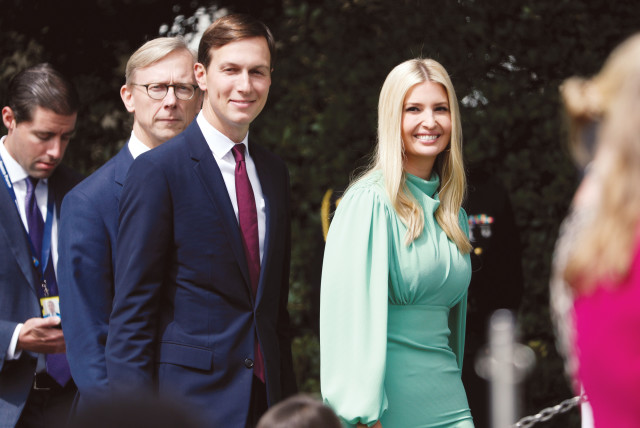  JARED KUSHNER arrives with his wife and fellow senior adviser, Ivanka Trump, for the signing ceremony of the Abraham Accords at the White House last year. (credit: TOM BRENNER/REUTERS)