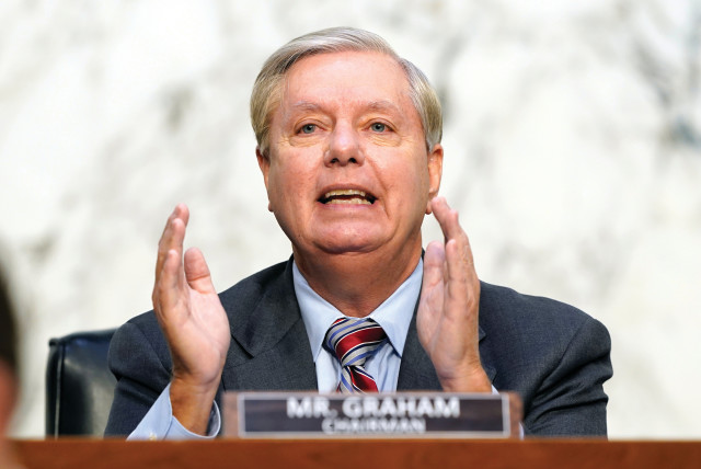  SEN. LINDSEY GRAHAM, then-chairman of the Senate Judiciary Committee, speaks during the confirmation hearing for Supreme Court Justice Amy Coney Barrett in 2020. (credit: Susan Walsh/Reuters)