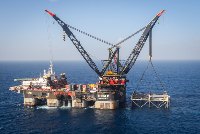  A VIEW OF the Israeli Leviathan gas field gas processing rig near Caesarea. (credit: MARC ISRAEL SELLEM/THE JERUSALEM POST)