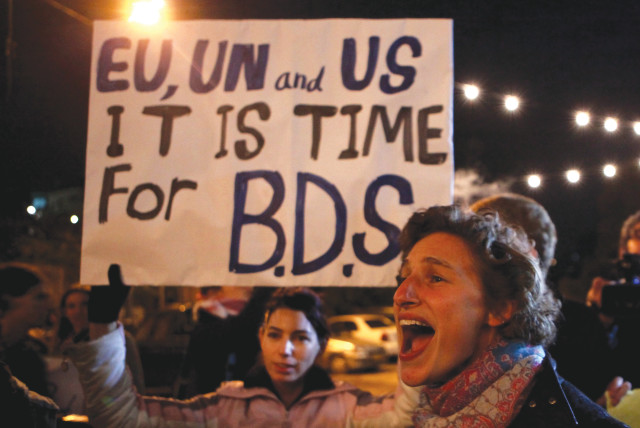  BDS ACTIVISTS in action (credit: GALI TIBBON / AFP)