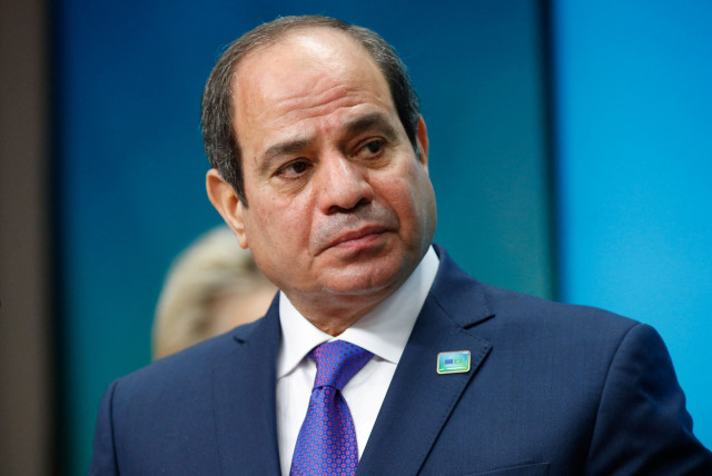  Egypt's President Abdel Fattah el-Sisi gives a statement on the coronavirus disease (COVID-19) vaccination, during a European Union - African Union summit, in Brussels, Belgium February 18, 2022. (credit: Johanna Geron/Pool/Reuters)