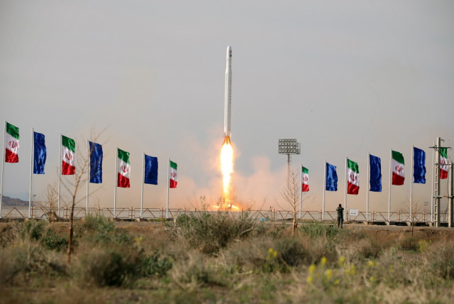  A first military satellite named Noor is launched into orbit by Iran's Revolutionary Guards Corps, in Semnan, Iran April 22, 2020. 