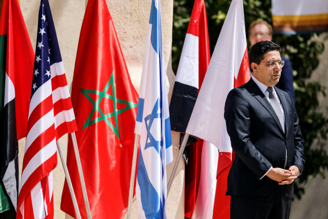  Morocco's Foreign Minister Nasser Bourita, waits outside the Kedma Hotel, the location of ''The Negev Summit,'' attended by US Secretary of State Antony Blinken, and the Foreign Ministers of Israel, the UAE, Bahrain, Morocco and Egypt in Sde Boker, Israel, March 28, 2022 (credit: REUTERS/AMIR COHEN)