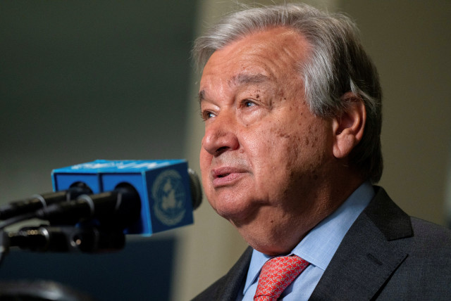 United Nations Secretary-General Antonio Guterres addresses the media prior to the Nuclear Non-Proliferation Treaty review conference in New York City, New York, US, August 1, 2022.  (credit: REUTERS/DAVID 'DEE' DELGADO)