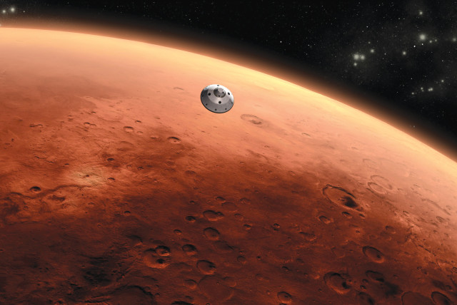  An artist’s illustration of a NASA rover making its way to the Martian surface. (credit: NASA)