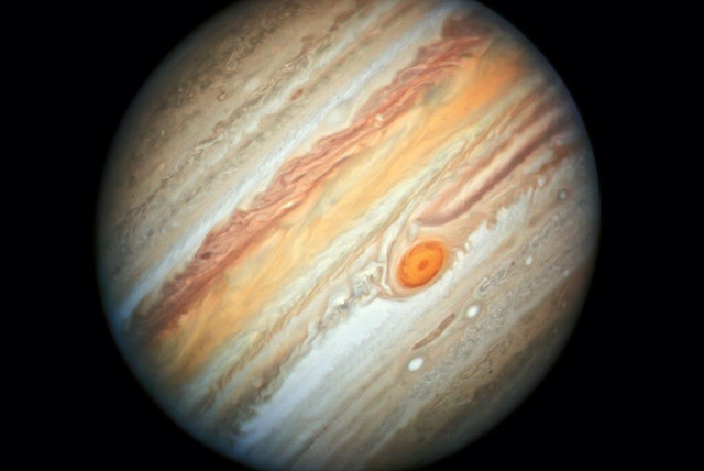  This photo of Jupiter, taken from the Hubble Space Telescope on June 27, 2019, features the Great Red Spot, a storm the size of Earth that has been raging for hundreds of years. (photo credit: A. Simon (Goddard Space Flight Center), ESA, M.H. Wong (University of California, Berkeley), NASA)