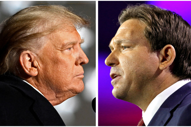  Former US President Donald Trump and Florida Governor Ron DeSantis speak at midterm election rallies, in Dayton, Ohio, US November 7, 2022 and Tampa, Florida, US, November 8, 2022  (credit: REUTERS/Gaelen Morse, REUTERS/MARCO BELLO)