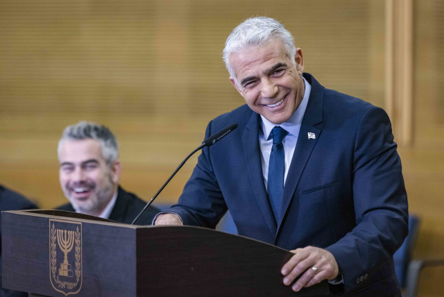  Israeli Prime Minister and Head of the Yesh Atid party Yair Lapid speaks during a faction meeting at the Knesset, the Israeli parliament in Jerusalem, on December05, 2022. (credit: OLIVIER FITOUSSI/FLASH90)