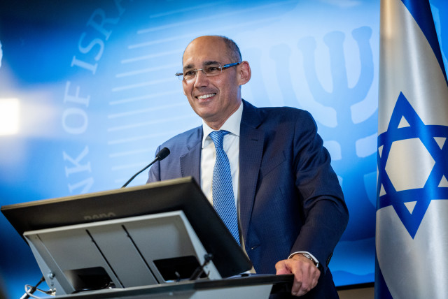 Governor of the Bank of Israel Amir Yaron speaks during a press conference at the Bank of Israel offices in Jerusalem, on January 2, 2022. (photo credit: YONATAN SINDEL/FLASH90)