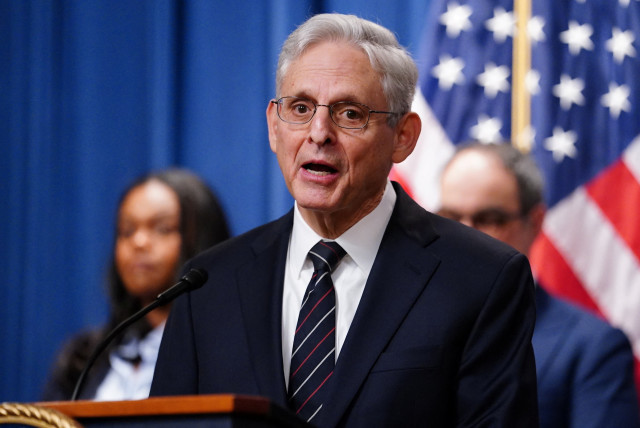  US Attorney General Merrick Garland announces US Justice Department anti-trust lawsuit against Google in Washington, January 24, 2023. (photo credit: REUTERS/KEVIN LAMARQUE)