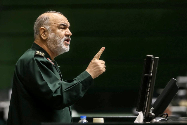  Islamic Revolutionary Guard Corps (IRGC) Commander-in-Chief Major General Hossein Salami speaks during a parliament meeting in Tehran, Iran, January 22, 2023. (credit: Iranian Parliament website/WANA (West Asia News Agency)/Handout via REUTERS)