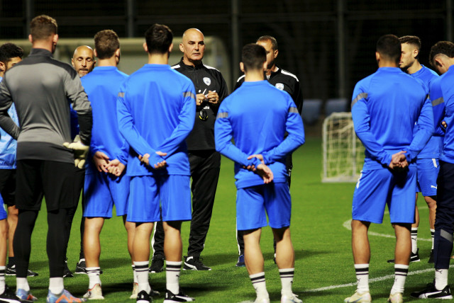  WITH ERAN ZAHAVI having stepped back from the National Team, Israel head coach Alon Hazan (center) enters the Euro 2024 qualification campaign with a mixed roster of veterans and yongsters. (credit: Kobi Eliyahu)