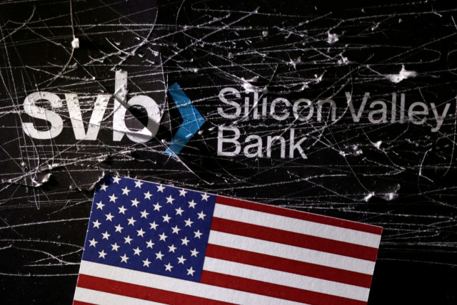  Destroyed SVB (Silicon Valley Bank) logo and U.S. flag is seen in this illustration taken March 13, 2023.  (credit: REUTERS/DADO RUVIC)