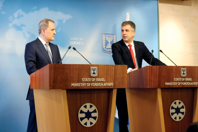  Israeli Foreign Minister Eli Cohen and his Azerbaijani counterpart. (credit: MIRI SHIMONOVICH/FOREIGN MINISTRY)