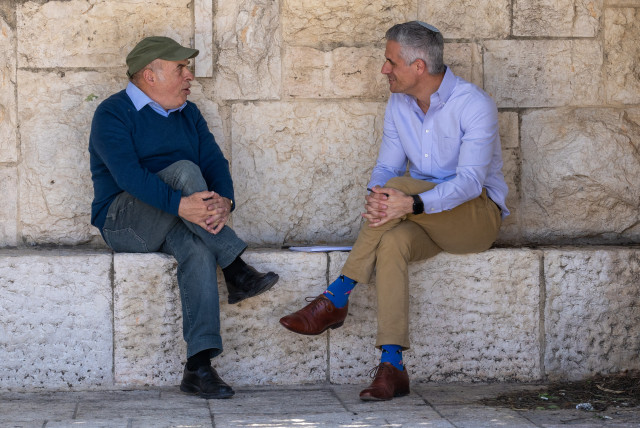  NATAN SHARANSKY with Editor-in-Chief Avi Mayer at the Haas Promenade in Jerusalem. (credit: MARC ISRAEL SELLEM/THE JERUSALEM POST)