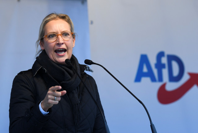  Right wing Alternative for Germany (AfD) top candidate for the upcoming general election, Alice Weidel, speaks during a campaign in Berlin, Germany, September 24, 2021. (credit: REUTERS/ANNEGRET HILSE)