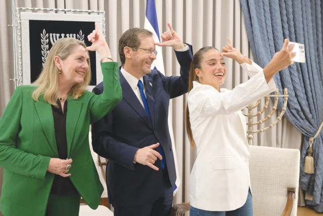  ISRAEL’S EUROVISION representative, Noa Kirel, meets with President Isaac Herzog and his wife, Michal, last week, before her departure for Liverpool.  (credit: AVI KENER/GPO)