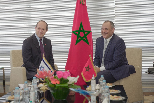  Economy Minister Nir Barkat meets with Moroccan Minister of Agriculture Mohammed Sadiki. (credit: ECONOMY MINISTRY)