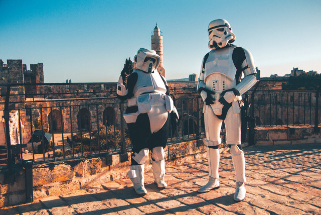  ADAM NAHOUM (founder of Israel’s 501st Legion) and Anna Hershkowitz (a legion scout trooper). (credit: LIAM FORBERG)
