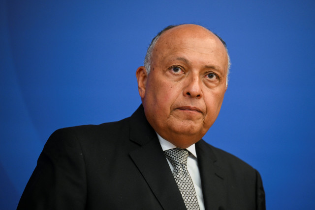  Egyptian Foreign Minister Sameh Shoukry attends a press conference, after ministerial meeting on the Middle East peace process at the federal foreign ministry in Berlin, Germany May 11, 2023. (credit: REUTERS/ANNEGRET HILSE)