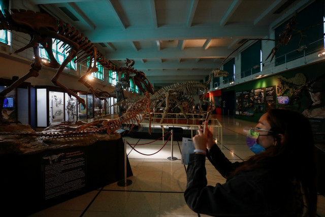  A visitor takes pictures inside the Buenos Aires' Natural Science museum, in Buenos Aires, Argentina April 27, 2022.  (credit: REUTERS/AGUSTIN MARCARIAN)